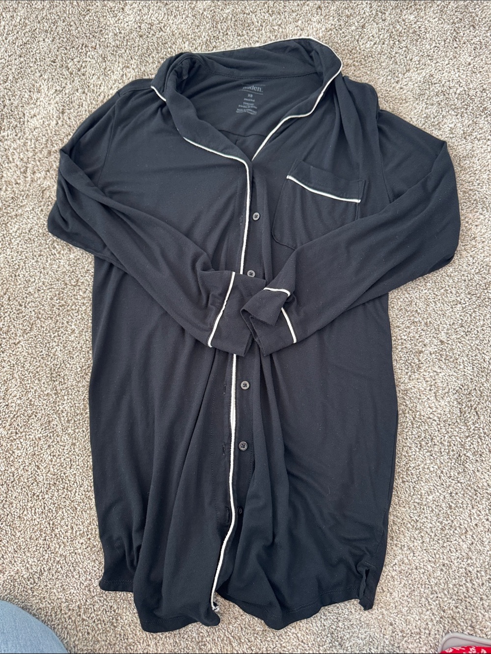Black Long-Sleeve Button Up Pajama Night Gown